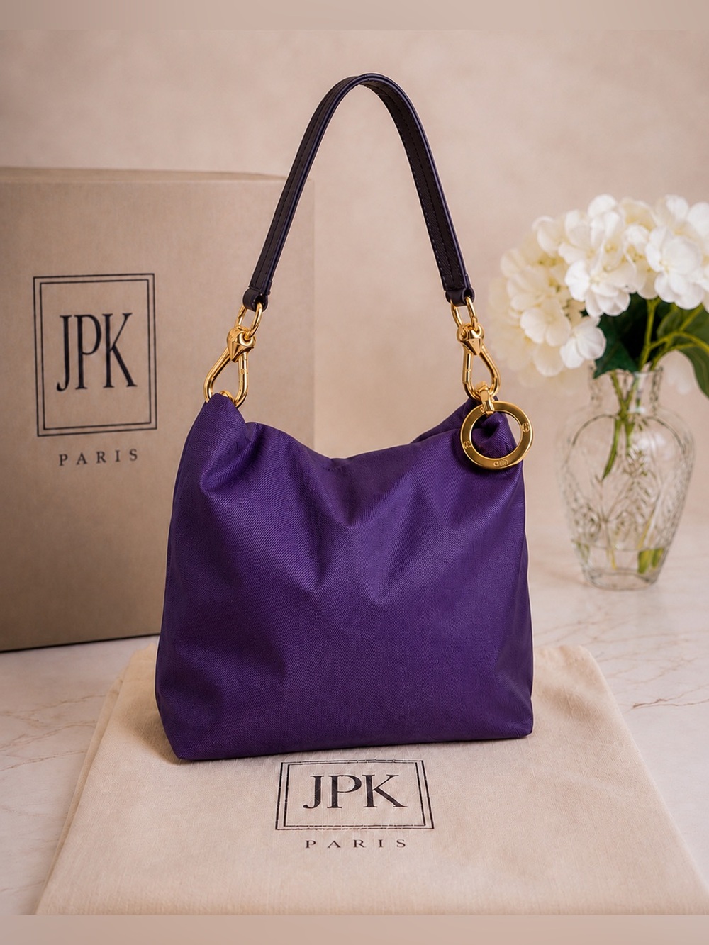 JPK Paris 75 Eggplant Purple Nylon & Leather Tote Shoulder Bag – New Without Tag